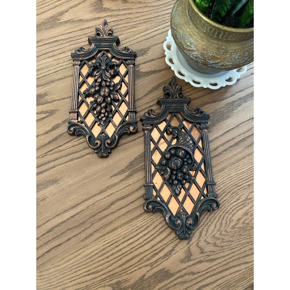 Vintage Midcentury Coppercraft Guild Floral Copper Wall Art Hanging Plaques Set